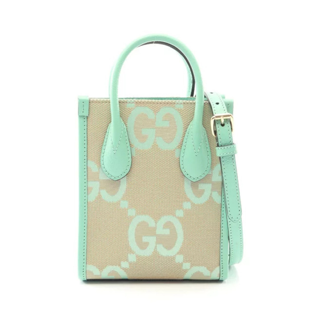 Gucci Interlocking G Jumbo GG Tote Bag Leather Beige Cream Green